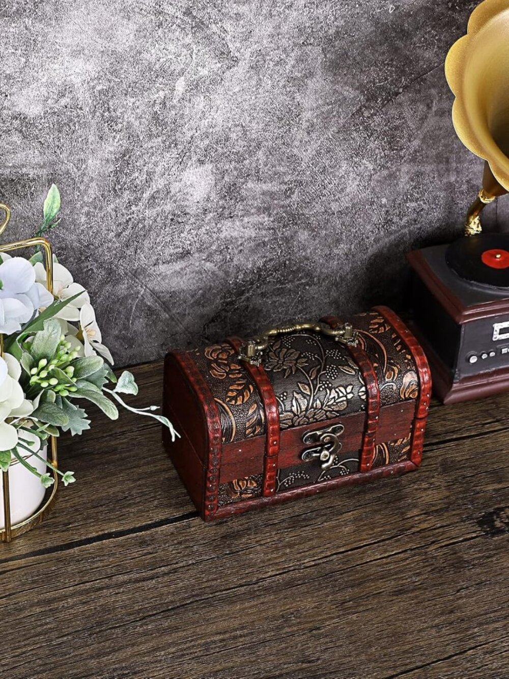 Vintage Treasure Chest, Pirate Keepsakes Box for Kids Gifts, Wooden Storage Box - Picture 8 of 9